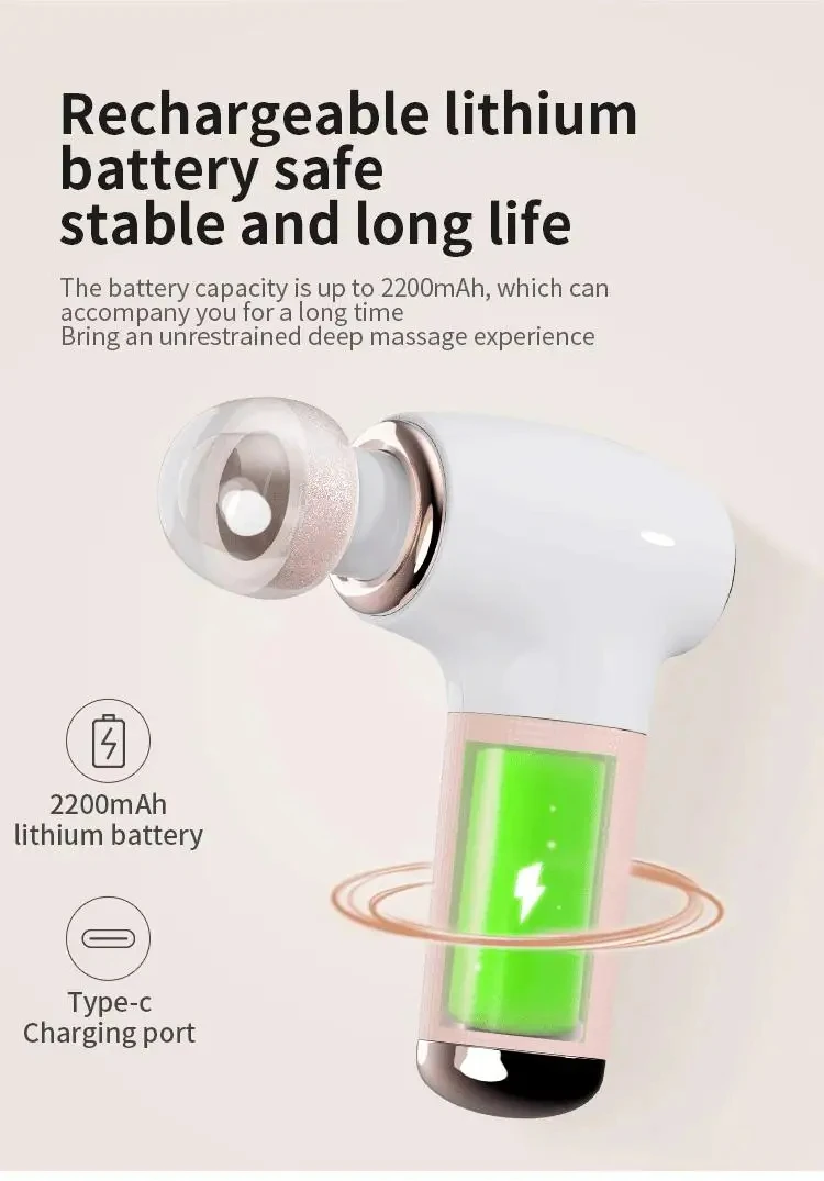HEZHENG Hot Sale Wireless Mini Massage Gun Deep Muscle Vibrating Massager Powerful Body Massage Machine with 4 Shape Heads