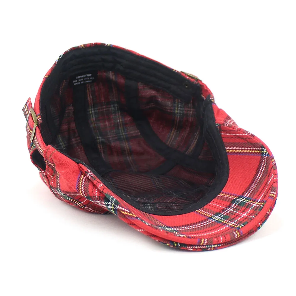 Adjustable Cotton Flat Cap Summer Hat Golf Cap Tartan