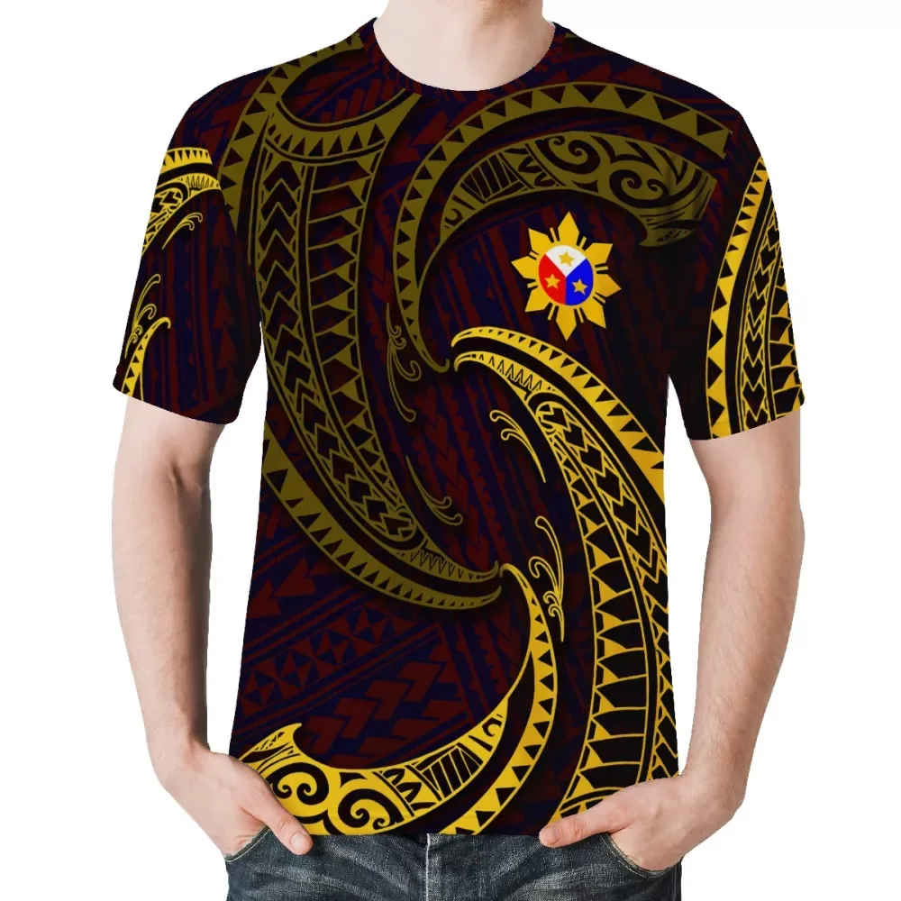 Wholesale Polynesian Tribal Tattoo Print Short Sleeve O-Neck