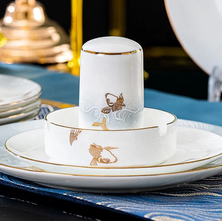 　Bone China 60 Head Glazed Bone China Dish Set - Sustainable & Stylish