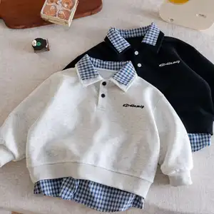 Customized Autumn New Boys' Casual Sweatshirt Children's Double Collar Two-Piece Polo Top Personality Versatile Clothes for Kids