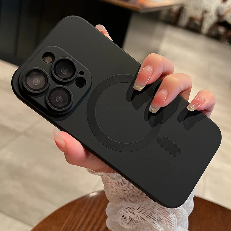 Luxury Camera Lens Glass Protection Magnetic Matte Silicone Mobile Phone Case for iPhone 14 12 13 11 15 16 Pro Max Funda Cover