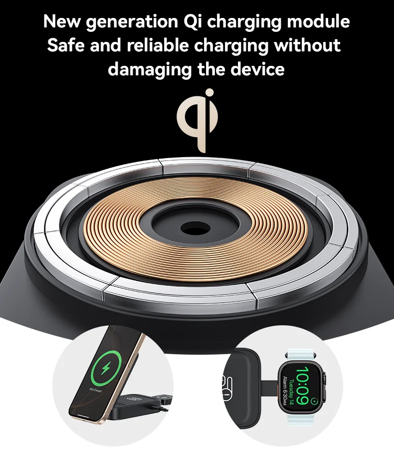 Yesido DS27 15W Wireless Fast Charging Multiple Protections Foldable Design 3-in-1 Desktop Wireless Charger