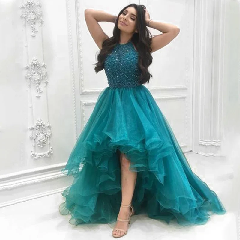Front Short Long Back Chaozhou Halter Beaded Women Evening Dresses