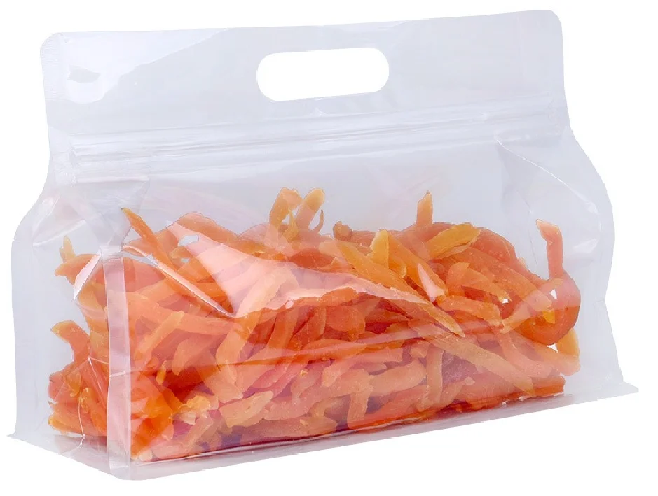 Horizontal octagonal sealed transparent self sealing tote bag, plastic leisure food dry goods hand-held packaging bag