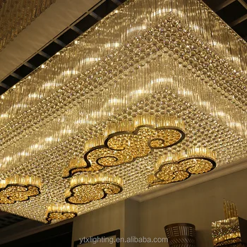 European Hotel Hall Lighting Decoration Customized Large Crystal Pendant Light Square Crystal Luxury Chandelier