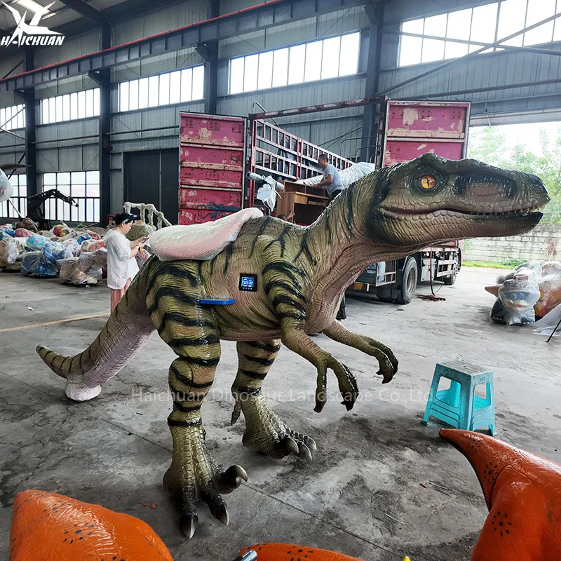 Haichuan New Design Three Wheels Life Size Animatronic Dinosaur Ride Machine for Mall Amusement Park Kids Adults Ride on Dinos
