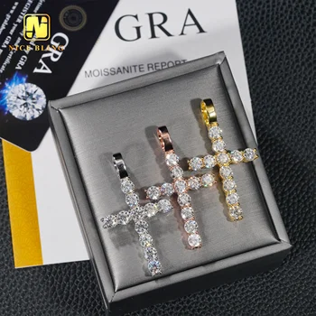 Popular hip hop moissanite jewelry charm pendants 925 sterling silver 5mm vvs moissanite diamond cross pendant for men women