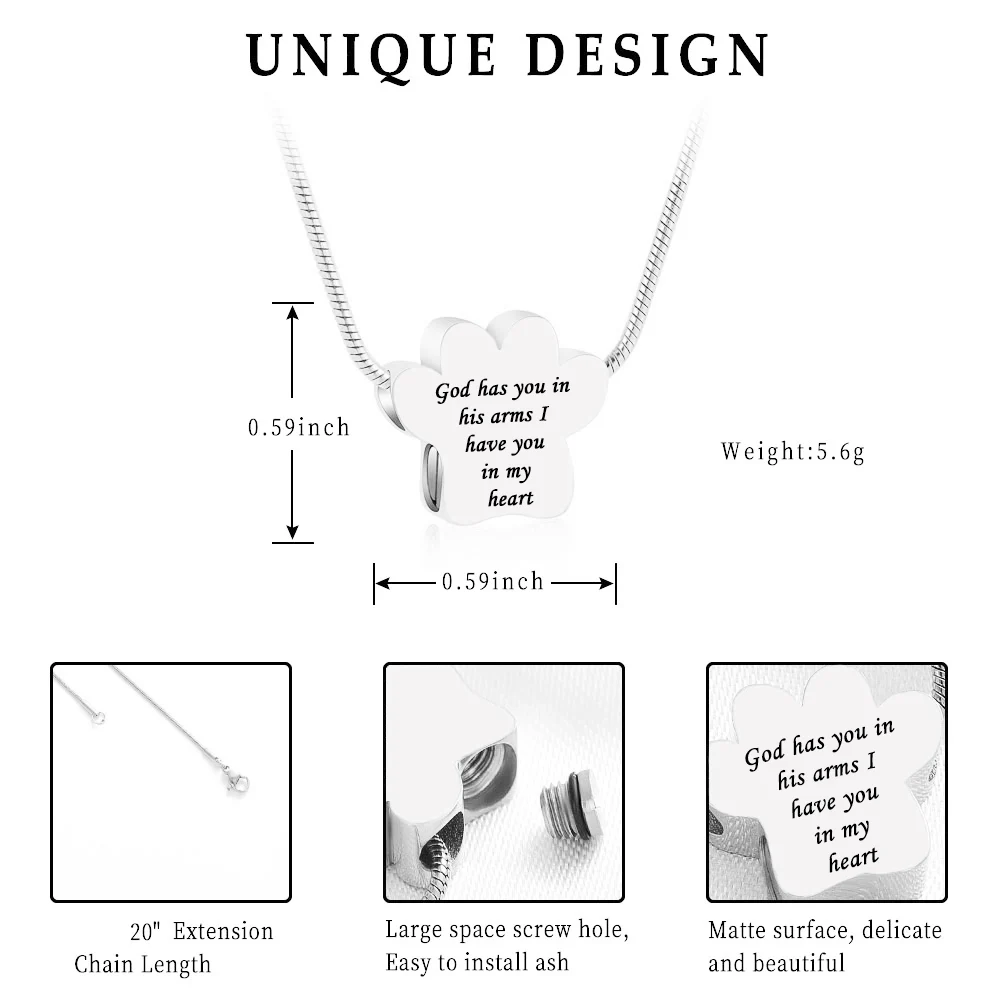 Cremation jewelry cat paw stainless steel urn necklace to commemorate pets / relatives seven styles of optional aluminum urns