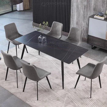 Luxury industrial laminated marble top restaurant dining table with chairs