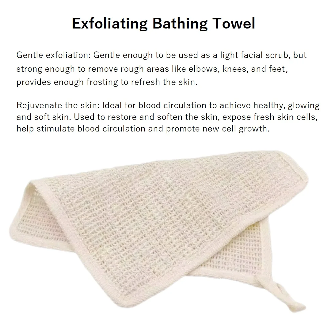 Eco Friendly Sisal Washcloth Exfoliating Bath Cleaning Linen Hemp Cotton Towel