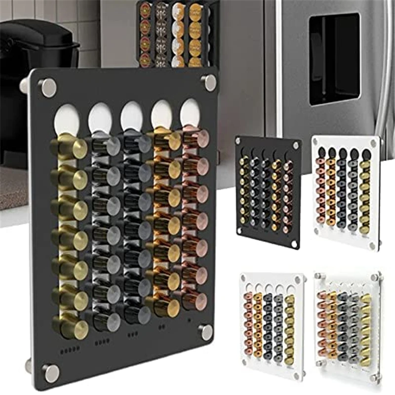 Black wall mounted assembled 35 pcs clear acrylic nespresso coffee pod capsule holder k cup stand