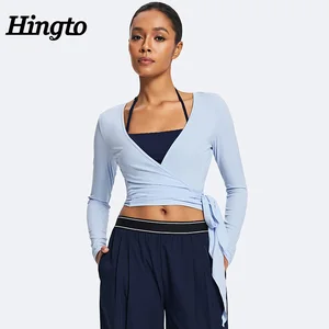 Custom Long Sleeve Women Deep V Neck Pilates Blouse Lightweight Yoga Shirts Manufacture Soft Active Yoga Top Outdoor Crop Shirts