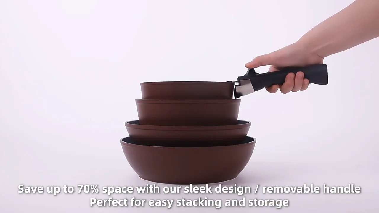 Pococina Msfa6064 10pc Fold & Keep Nonstick Cookware Set Removable