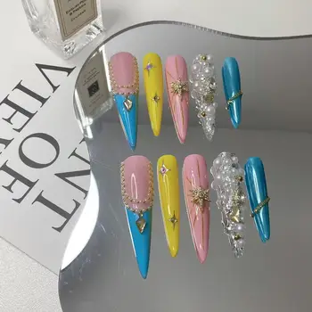 Beauty products top press on nails colorful long nail art decoration charms