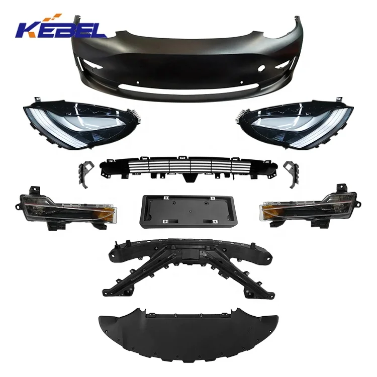 MD3 Car Body Parts Front Bumper Kits OEM 1084168-SO-5-E Front Bumper Grille Auto Headlamp for Tesla MD3 2020 2021