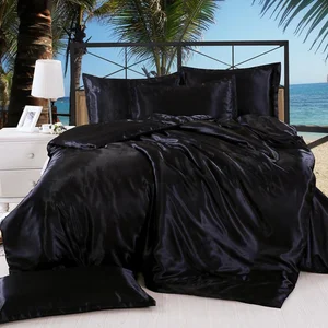 High Quality Ultra Soft Solid Color Luxury Smooth Comfortable Silk Satin Duvet Cover Bedding Set
