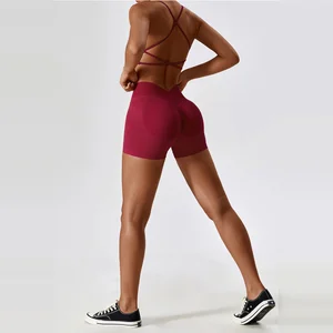 Sculpting Burgundy Yoga Set Women Cross Back Sports Bra and High Waist Leggings Seamless Workout Outfit