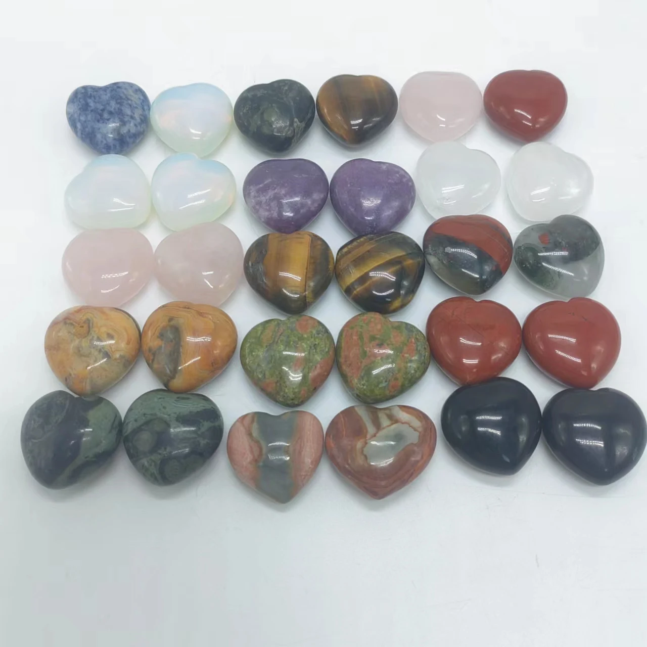 Комплект природных разнообразных кварцевых драгоценных камней в форме сердца, 7 чакр, исцеляющий камень, хрустальные сердца