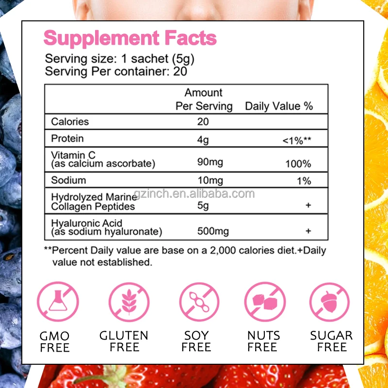 Premium Powder Halal Vegan Collagen Peptide Drink Vitamin C Whitening Marine Collagen Drinking Powder for Skin