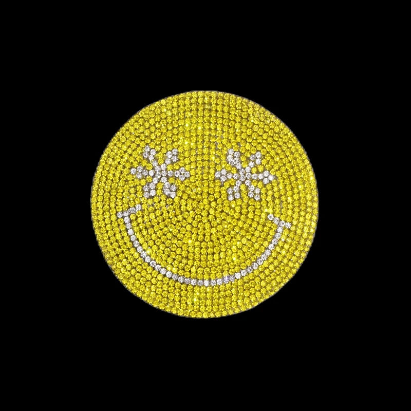Free sample factory wholesale iron on smiley face crystal products tshirt appliques