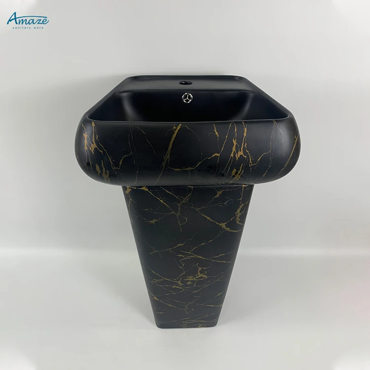 Bathroom freestanding lavabos unique modern stone matte black sink pedestal wash basin factory