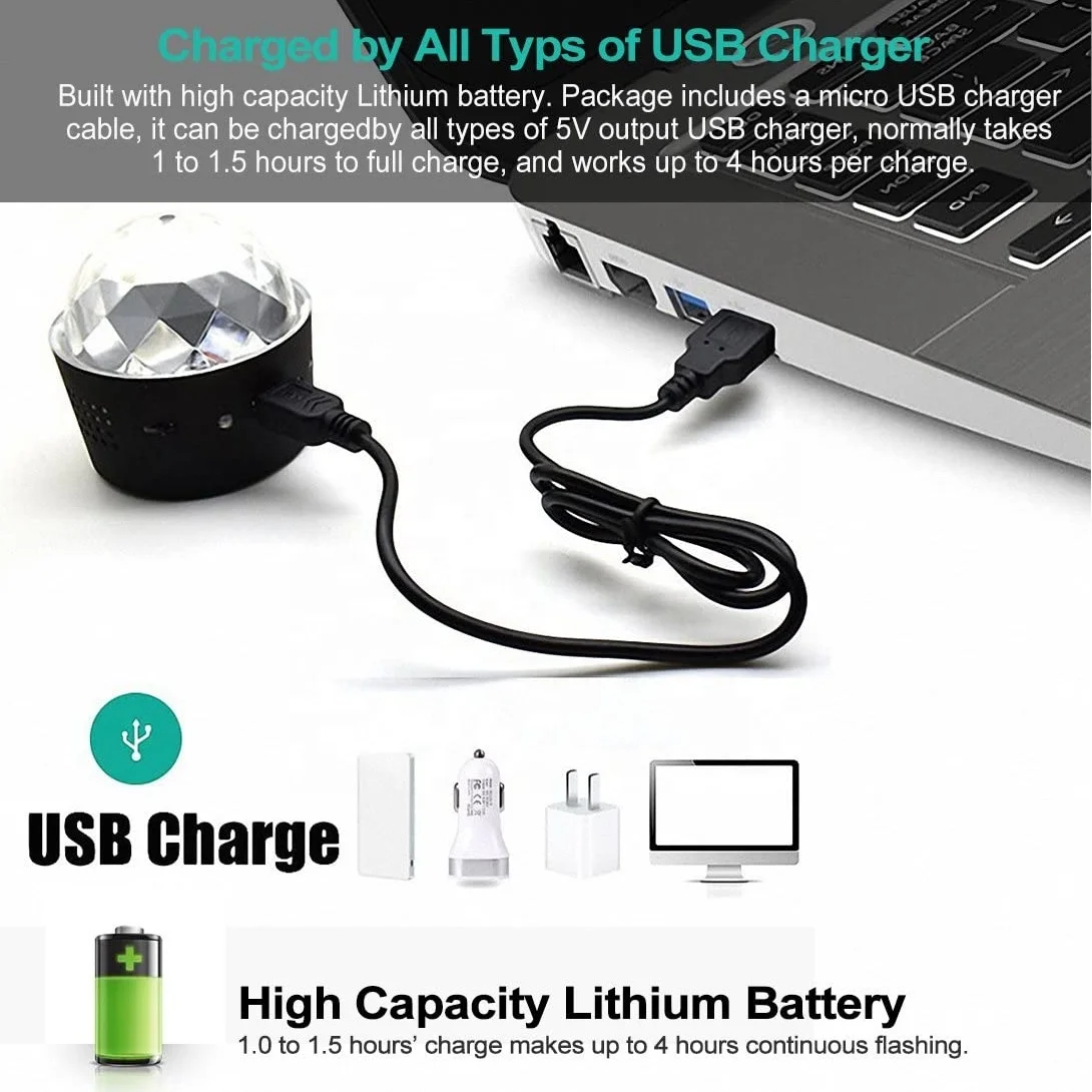 USB Chargeable 3W Wireless Mini LED Disco Ball Lights Battery Operated Sound Activated