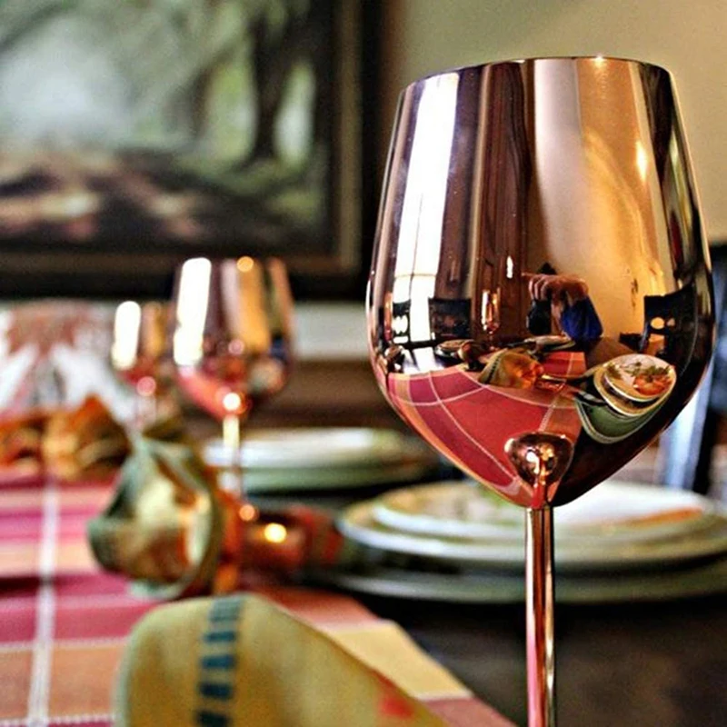 Custom Metal Copper Goblet Tumbler Double Wall Stem Wine Goblets