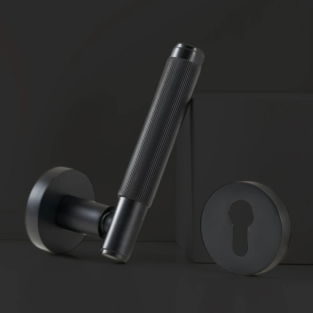 Luxury Zinc Door Handle Brass Knurled Door Lock Handle Set Euro Villa