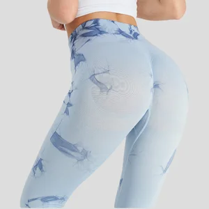 High Quality Seamless Tie-Dye High Waist Yoga Pants Quick Dry Stretch Fitness Wholesale Peach Hip Tight Elastic Waist Closure
