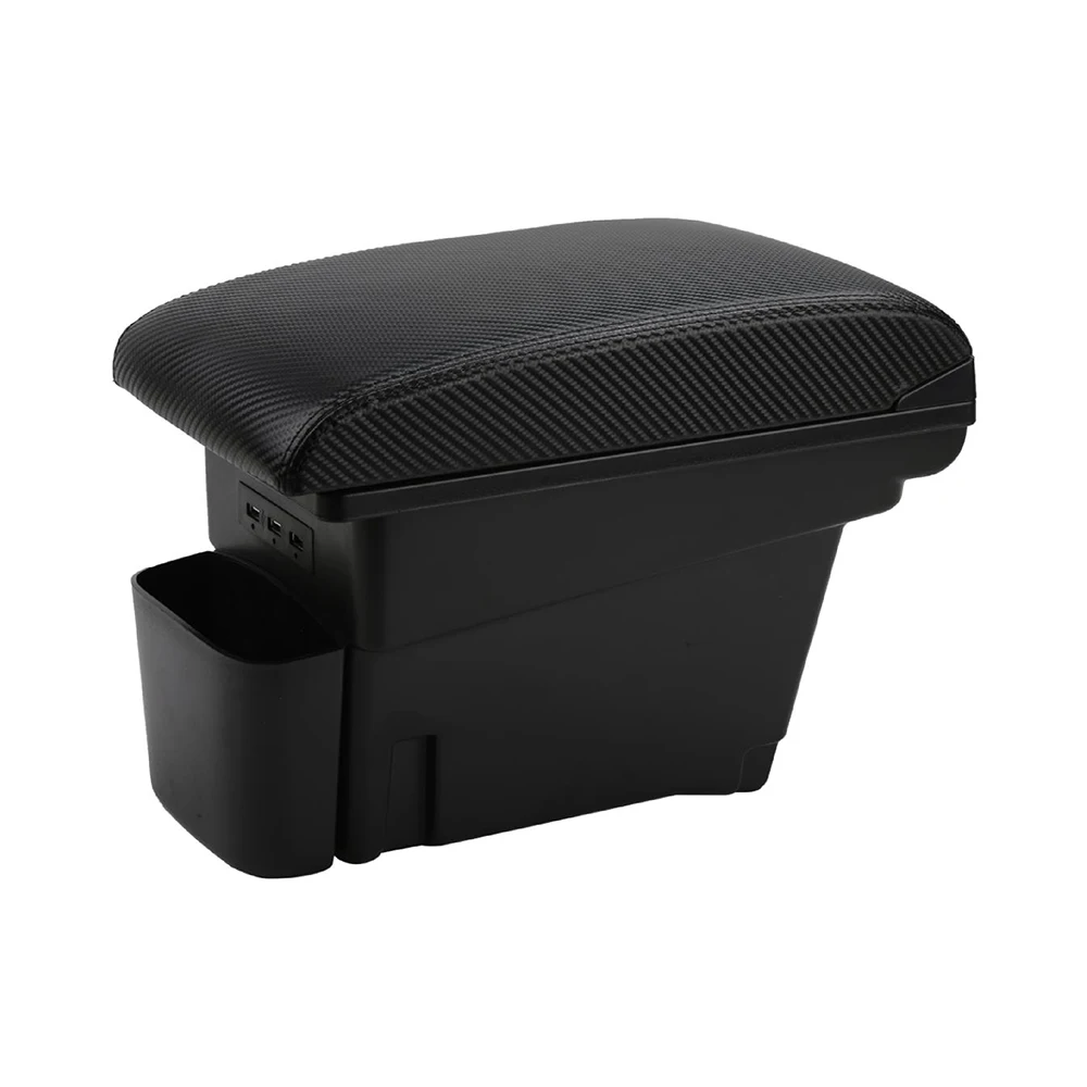 High-end Customization Car Armrest Console Storage Box Black Leather Rotatable Center Box