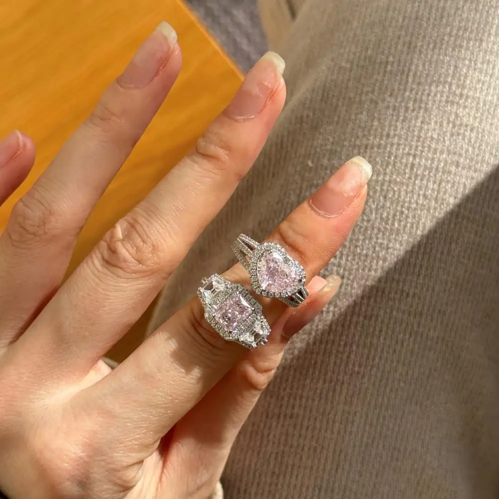 KAKODIY luxury high-end 925 sterling silver engagement women's pink Cubic Zirconia wedding 8A zircon ring detail 4