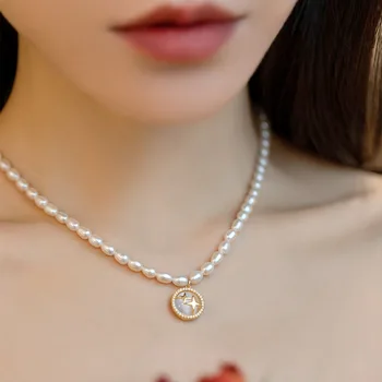 Waterproof Jewelry S925 Silver Natural Opal Freshwater Pearl Necklace For Women Opal Freshwater Pearl Necklace