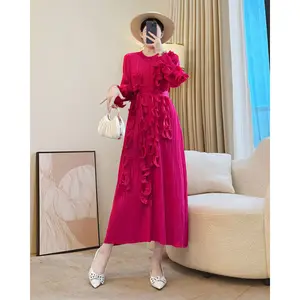 Miyake 2025 Women's Autumn and Winter New Design Pleated Dress Elegant Casual Long Skirt with Ruffled