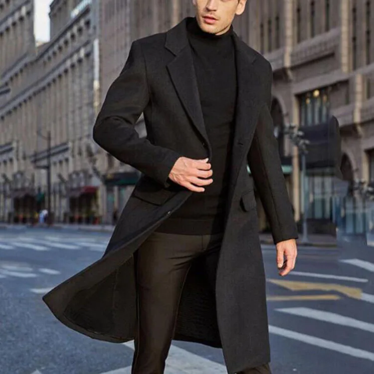 Winter Warm Plaid Woolen Long Jacket for Men - Casual Turn-Down Collar Coat - Fashion Woolen Jacket for Men