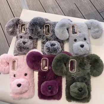 Lovely Cute Warm Handmade Bunny Furry Soft Rabbit Hair Plush Soft TPU Case For iphone 11 12 13 Pro Max Phone Case