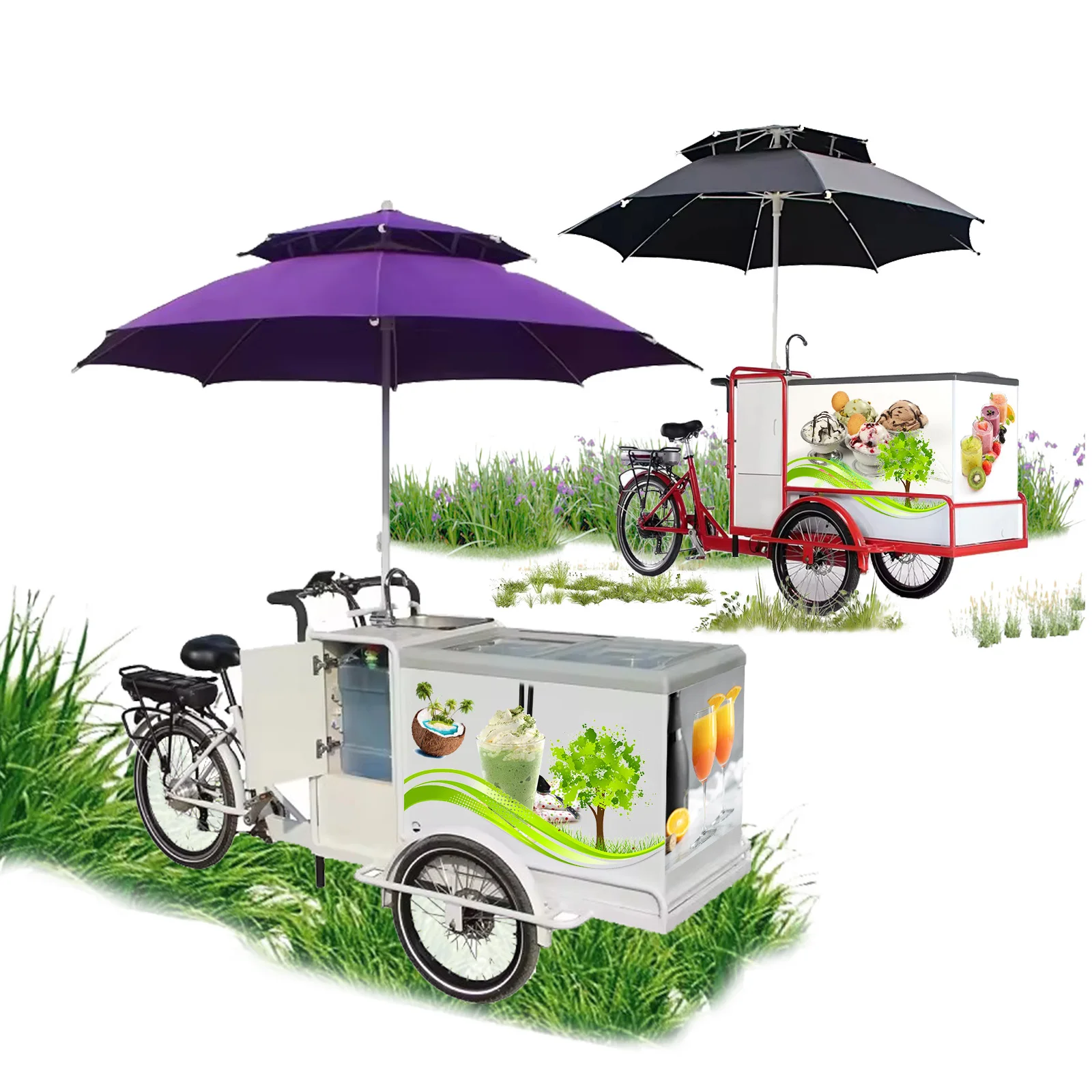 Ice Cream Tricycle Outdoor Mobile Food Cart with 115L