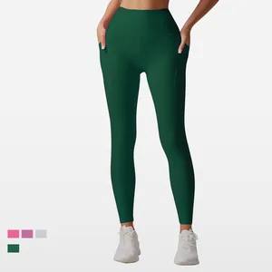 New Design Custom Logo Plus Size High Waist Tight Sport Seamless Solid Lightweight Nude Feel Yoga Leggings with Pocket