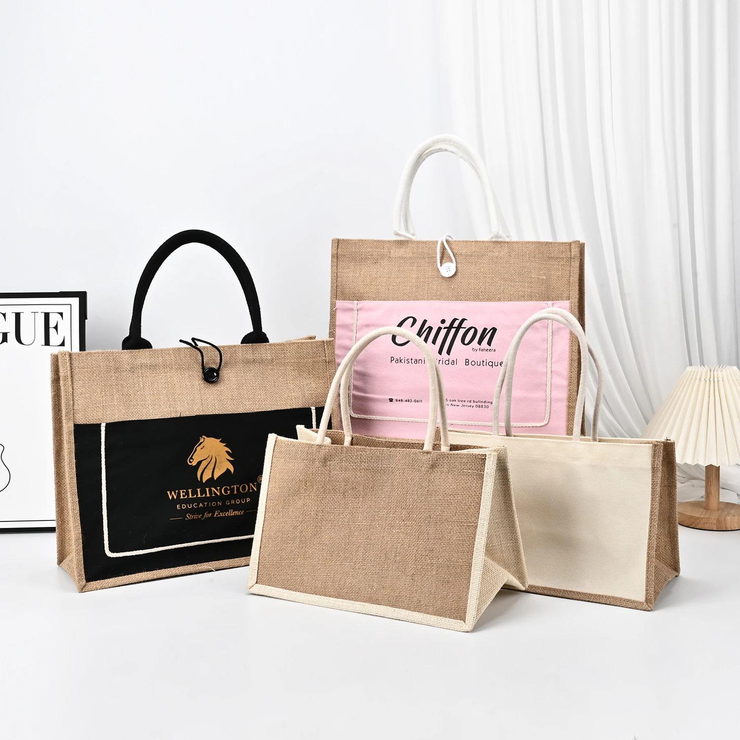 Custom Printing Natural Grocery Shopping Hessian Bags Beach Handbags Jute Gunny Tote Bag Blank Burlap Tote Bag manufacture