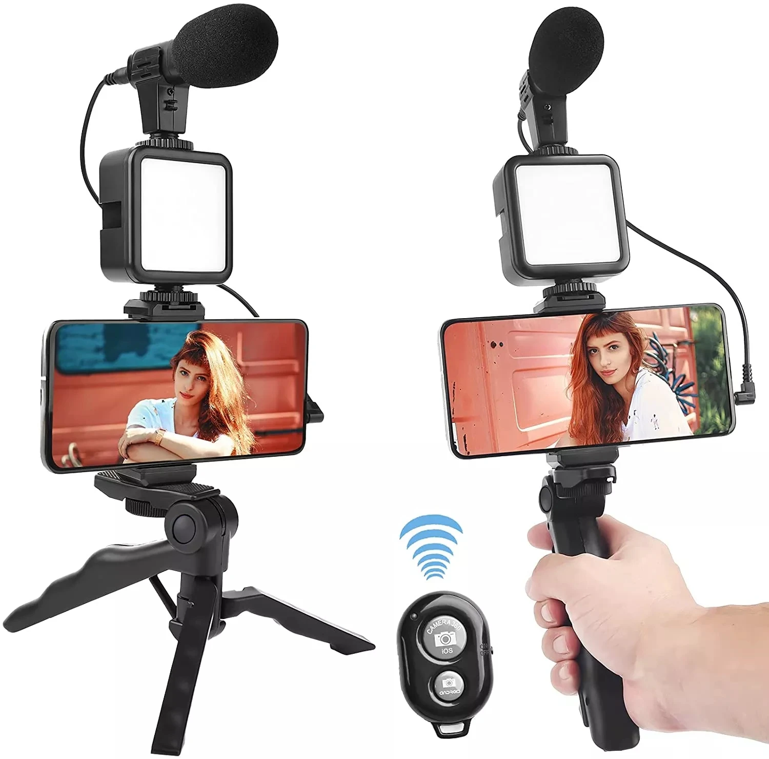 Hot flexible AY49 Vlogging Kit Portable Smartphone Camera Phone Wireless Remote Tripod Led Light Selfie Stick With Microphone