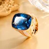 adjustable size Blue pointed crystal ring
