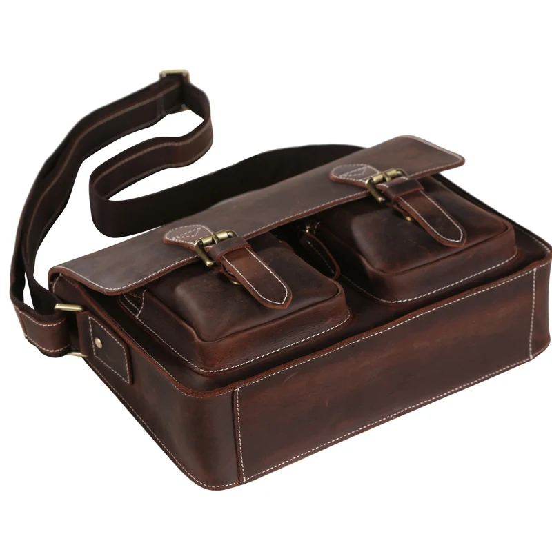 Tiding Top Grain Cowhide Laptop Messenger Bag Briefcase Office Bag Leather Vintage Leather Briefcase for Men
