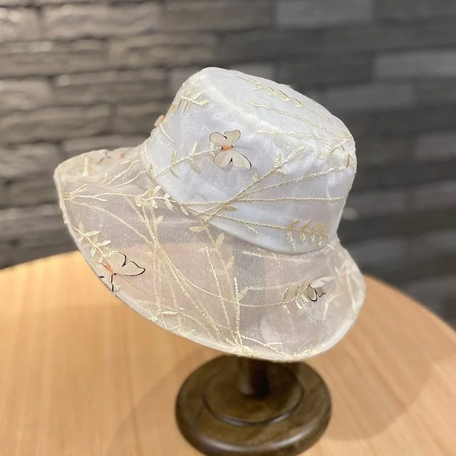Summer Mesh Butterfly Bucket Hat Elegant Women's Sun Hat