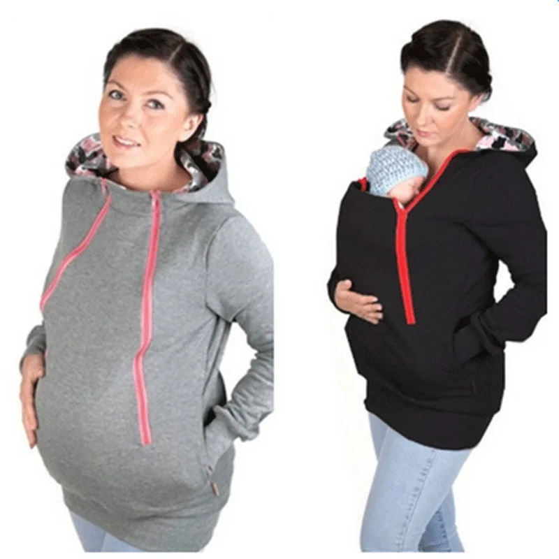 Mom Women Hoddies Carry Baby Infant Sweatshirt Zipper Maternity Pregnancy Coat 
