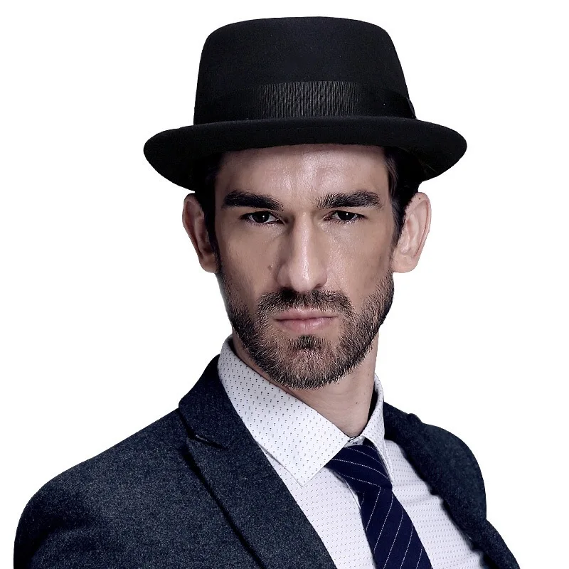Boater Shape Pure Wool Felt Fedora Hat 