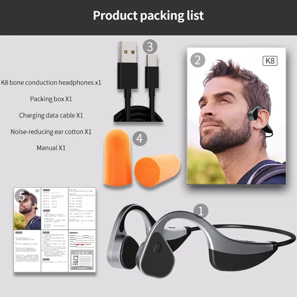 2021 New K8 Bone Conduction Headphones Wireless Earphone Ear Hook