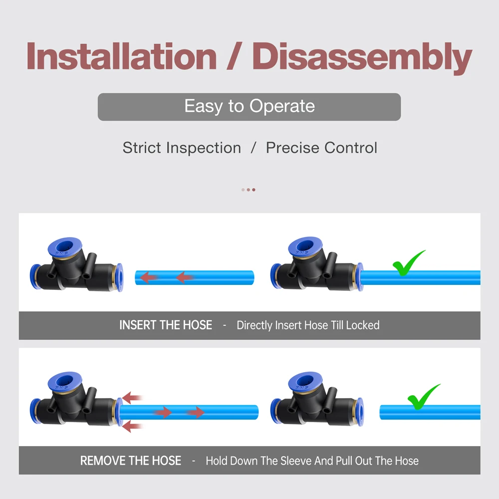 For SNS SPE Series Quick Fitting 3-Way Equal Union Tee Type T Plastic Pneumatic Connector Push to Connect Air Tube Pneumatic