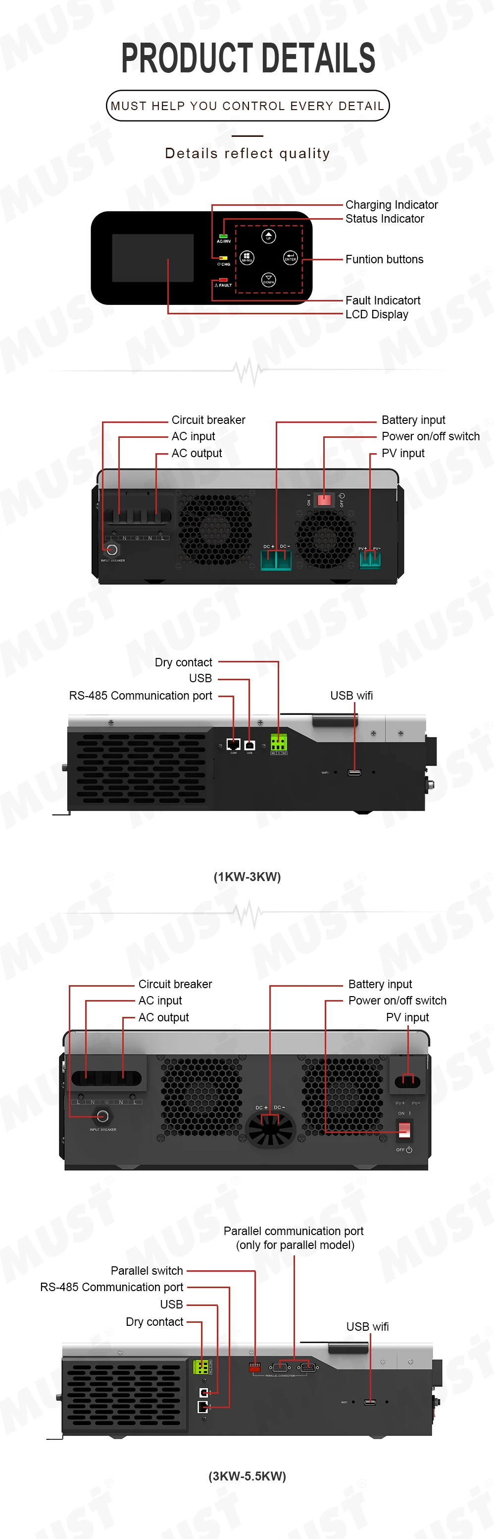 Must 3Kw Hybrid Solar Inverter PV1800 VHM