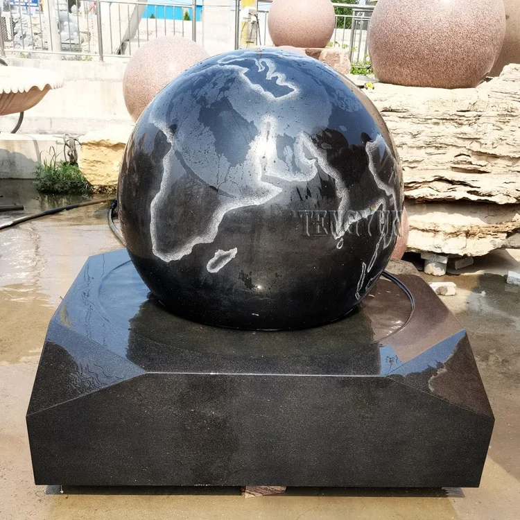 屋外庭園用黒御影石大理石球体回転噴水、モダンなデザインと高度に磨