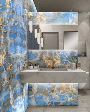 Modern Villa Onyx Slab Countertop Translucent Blue With Antique and Honed Finish for Luxury Interiors